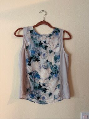 Violet & Claire Cream Shell Top with Blue and Green Floral Print